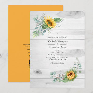 Invitation Boho Sunflower Eucalyptus QR Code RSVP Mariage
