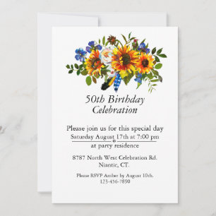 Invitation Boho Sunflower Floral personnalisable 50e annivers