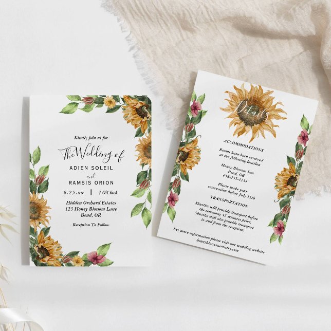 Invitation Boho Sunflower Rustique Détails du Mariage Tout en (Créateur téléchargé)