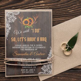 Invitation Boho Sunflowers Antlers Mariage I DO BBQ
