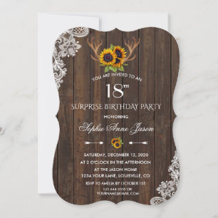 Invitation Boho Sunflowers Antlers Wood 18e fête d'anniversai
