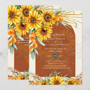 Invitation Boho Sunflowers Terracotta Pampas Mariage en herbe