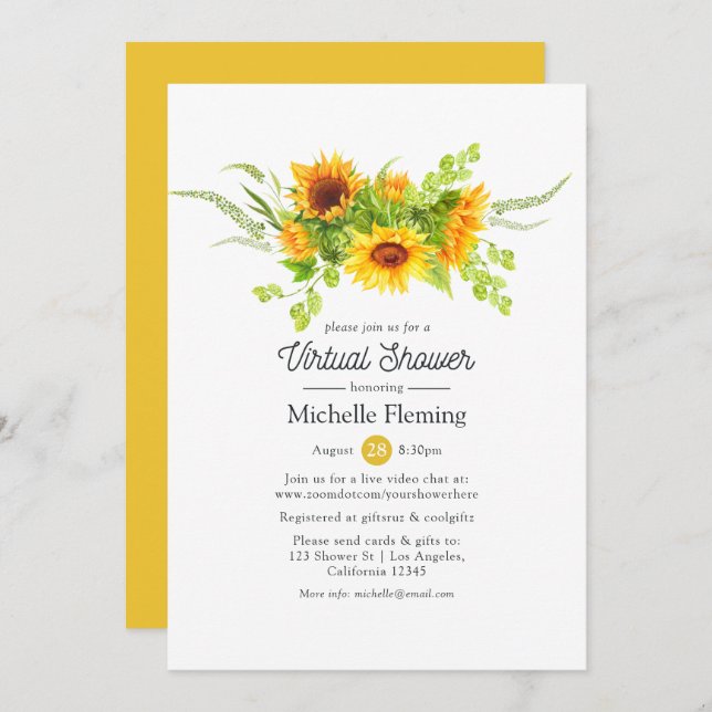 Invitation Boho Sunflowers Virtual Bride ou Baby shower (Devant / Derrière)