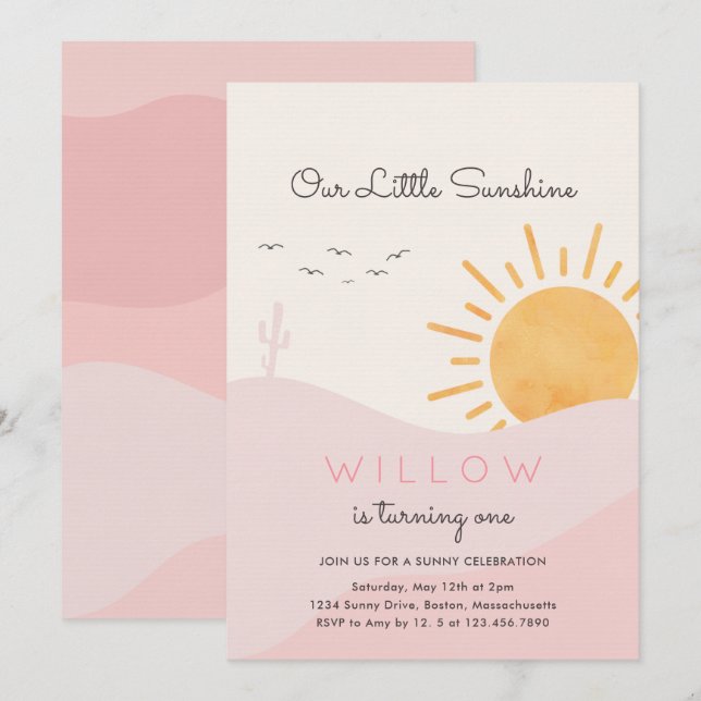 Invitation Boho Sunshine 1er Voyage Autour Du Soleil Annivers (Devant / Derrière)