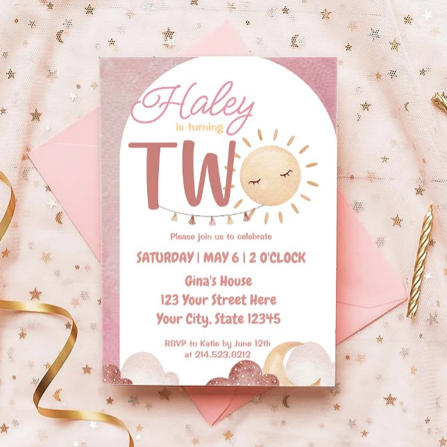 Invitation Boho Sunshine 2e anniversaire de fête aquarelle (Créateur téléchargé)