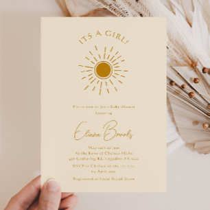 Invitation Boho Sunshine Baby shower beige C'est une fille