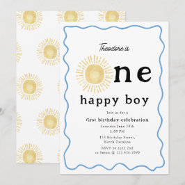 Invitation Boho Sunshine Premier anniversaire Un joyeux garço