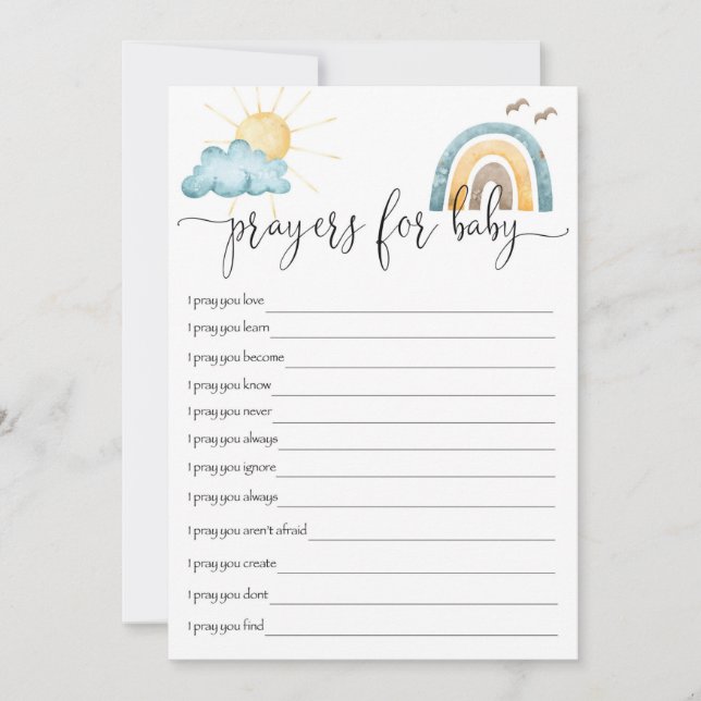 Invitation Boho Sunshine Prières Pour Baby Activity Card (Devant)