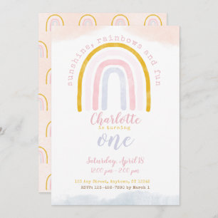 Invitation Boho Sunshine, Rainbows et Fun First Birday