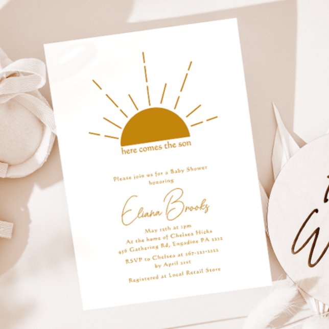 Invitation Boho Sunshine Voici Le Baby shower Fils (Créateur téléchargé)