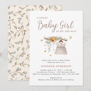 Invitation Boho Sweet Baby Girl Outfit Botanical Baby shower