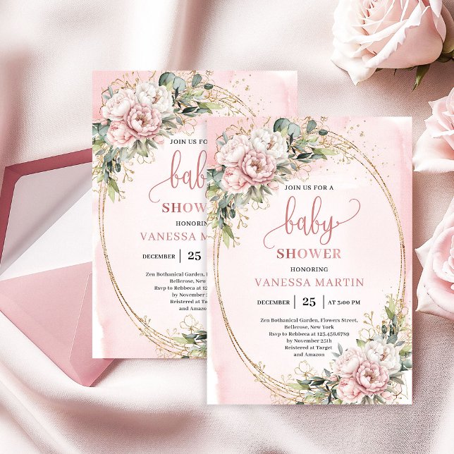 Invitation Boho Sweet Blush Floral Greenery Girl Baby Shower (Sweet Blush Floral Greenery Girl Baby Shower Invite)