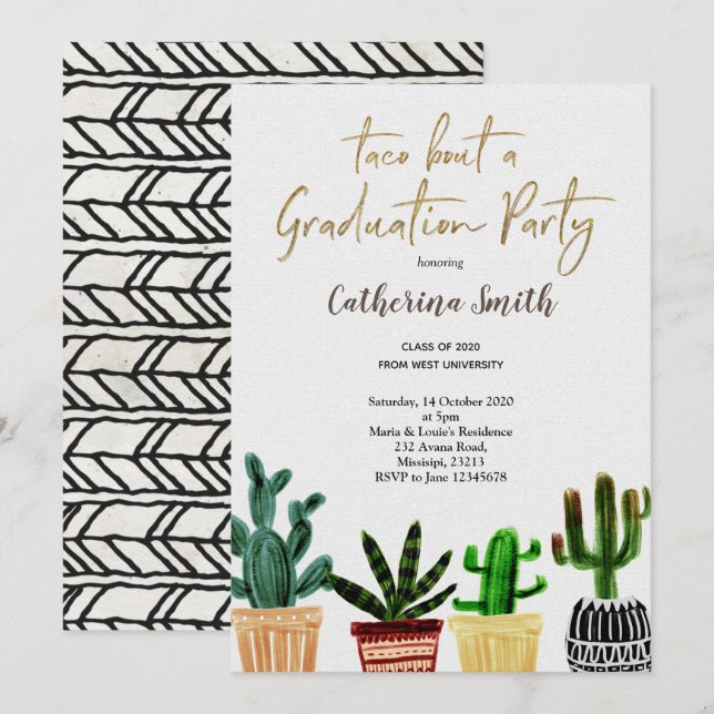 Invitation Boho Taco à propos d'un Graduation Party Mexicaine (Devant / Derrière)