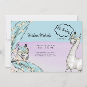 Invitation  Boho Talking Llama rose Turquoise Oh Baby shower