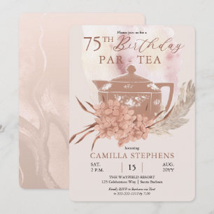 Invitation Boho Teapot Hydrangeas Pampas 75ème anniversaire