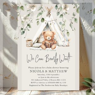 Invitation Boho Teddy Bear Baby shower neutre