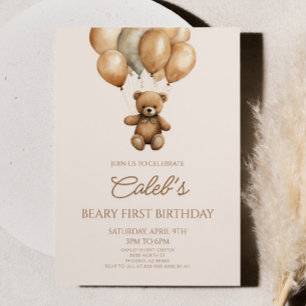 Invitation Boho Teddy Bear Beary Premier anniversaire fête