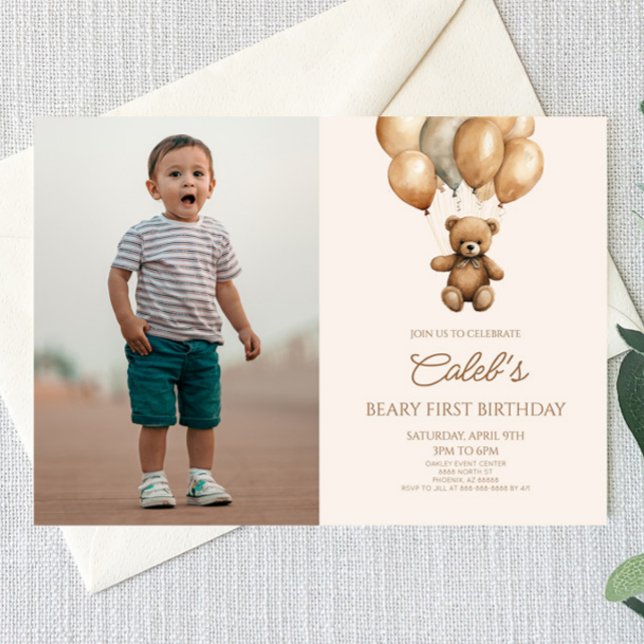 Invitation Boho Teddy Bear Beary Premier anniversaire fête (Créateur téléchargé)