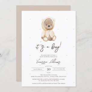 Invitation boho teddy bear bebe wait baby boy shower