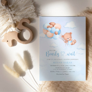 Invitation Boho Teddy Bear Boy Blue Bearly Wait Baby shower