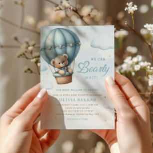 Invitation Boho Teddy Bear Boy Blue Bearly Wait Baby shower