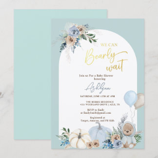 Invitation Boho Teddy Bear Citrouille Boy Bearly Baby shower