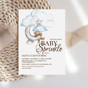 Invitation Boho Teddy Bear Garçon Bleu Bébé Baby shower d'arr