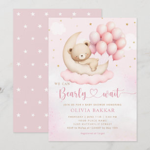 Invitation Boho Teddy Bear Girl Rose Bearly Wait Baby shower