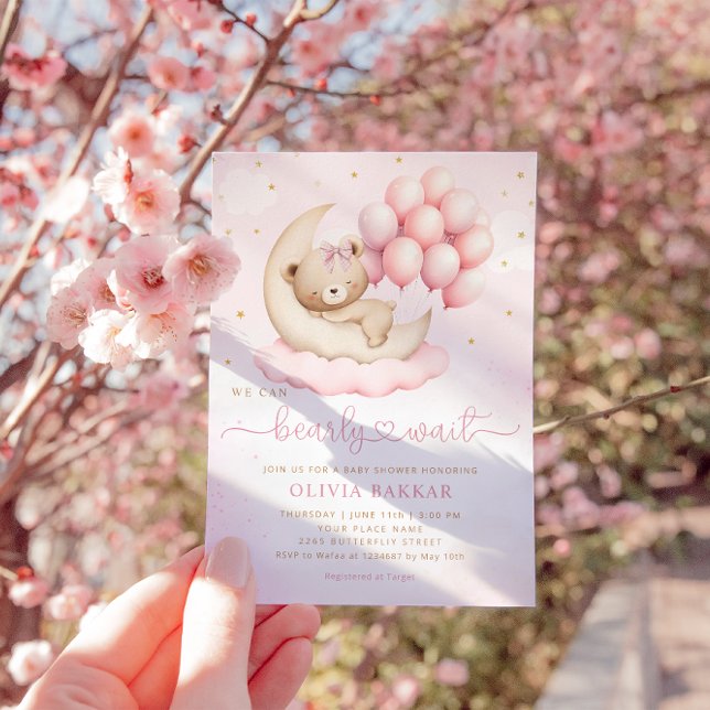 Invitation Boho Teddy Bear Girl Rose Bearly Wait Baby shower (Créateur téléchargé)