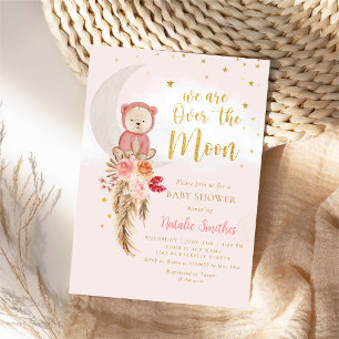 Invitation Boho Teddy Bear Girl Rose Bearly Wait Baby shower