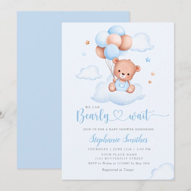 Invitation Boho Teddy Bear Nous Pouvons Bearly Wait Baby show (Devant / Derrière)