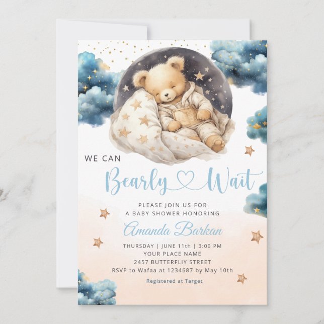 Invitation Boho Teddy Bear Nous Pouvons Bearly Wait Baby show (Devant)