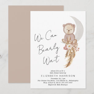 Invitation Boho Teddy Bear Nous Pouvons Bearly Wait Baby show