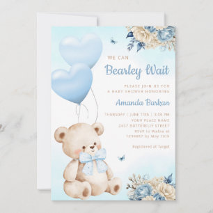 Invitation Boho Teddy Bear Nous Pouvons Bearly Wait Boy Baby 