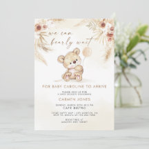 Boho Teddy Bear Pampas Baby shower en herbe Invita