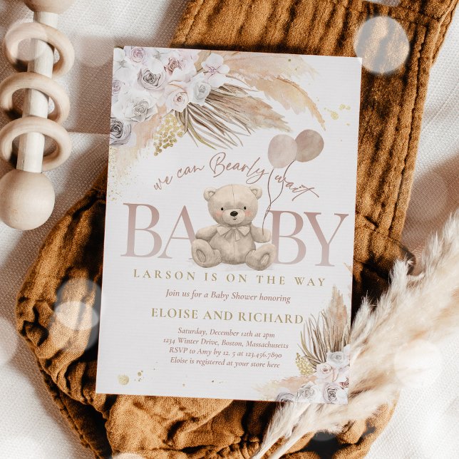 Invitation Boho Teddy Bear Sexe Baby shower neutre (Créateur téléchargé)