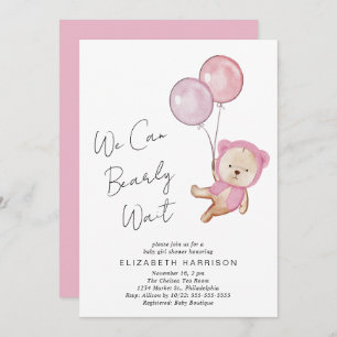 Invitation Boho Teddy Ours Ballons bébé fille Douche