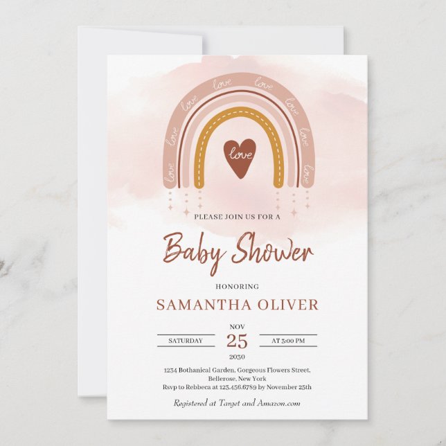 Invitation Boho tendance arc-en-ciel Dusty rose et foncé Brow (Devant)
