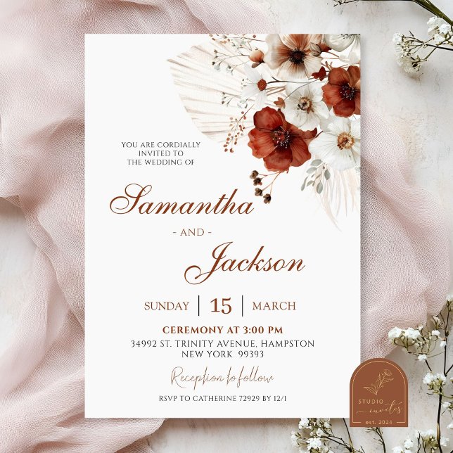 Invitation Boho Teracotta Mariage floral (Créateur téléchargé)