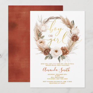 Invitation Boho Terracota Fleurs Garçon ou Fille Révélation d