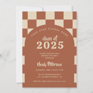 Invitation Boho Terracotta À damiers Arch Photo Graduation