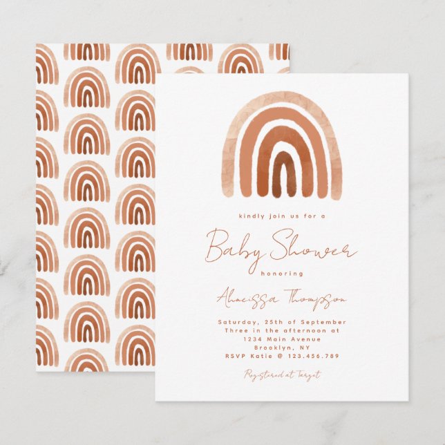 Invitation Boho Terracotta Aquarelle Rainbow Baby shower (Devant / Derrière)