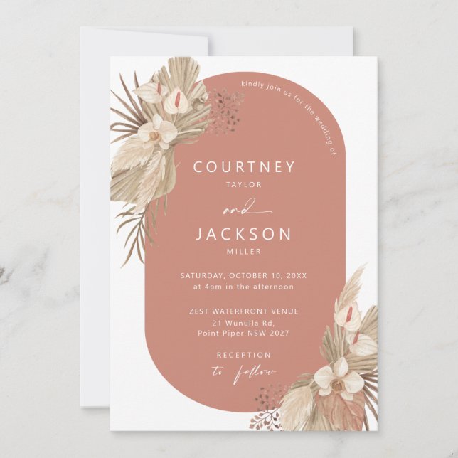 Invitation Boho Terracotta Arch Pampas Mariage (Devant)