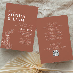 Invitation Boho Terracotta Avec RSVP QR Code Mariage
