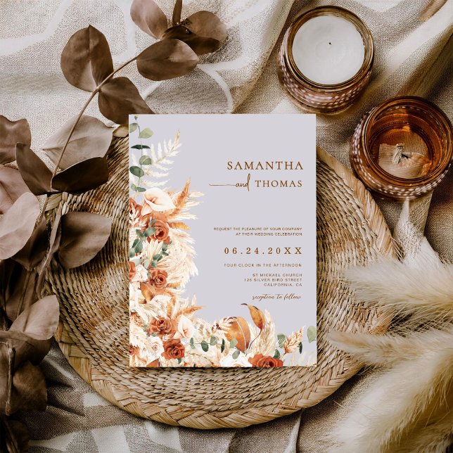 Invitation Boho Terracotta Botanical Pampas Photo Wedding (Créateur téléchargé)