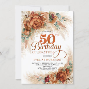 Invitation Boho terracotta brûlé orange pampas eucalyptus