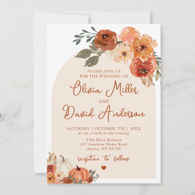 Invitation Boho Terracotta Citrouille Automne Mariage Automne (Devant)