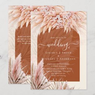 Invitation BOHO Terracotta Coral Pampas Mariage