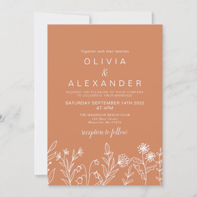Invitation Boho Terracotta élégant mariage fleur sauvage (Devant)