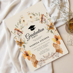 Invitation Boho Terracotta Floral Arch Graduation Cap Party